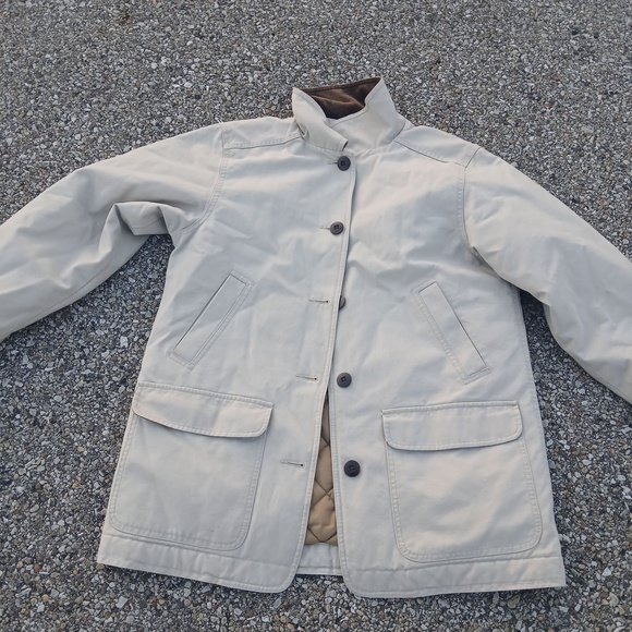 L.L. Bean Jackets & Blazers - LL Bean Coat Womens Medium Beige Canvas Quilted Lined Button Front Winter Warm
